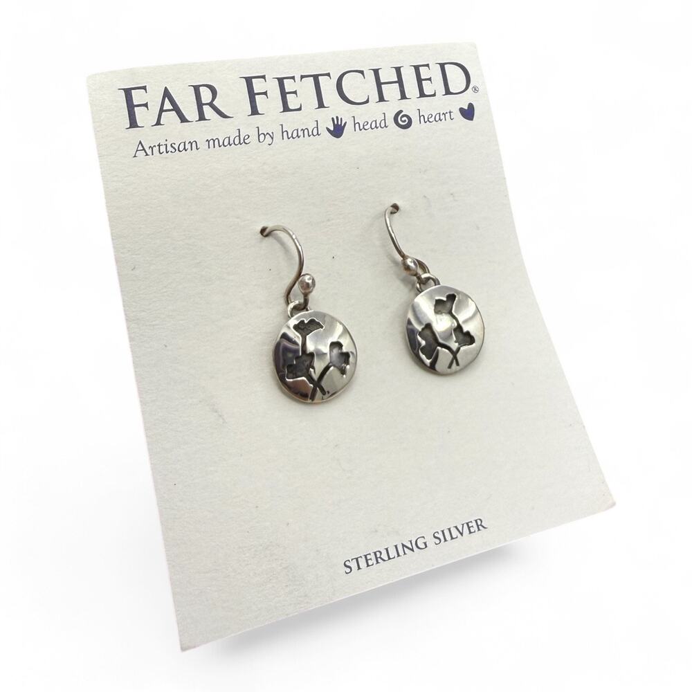 Far Fetched Ginko Flower Cutout Dangle Earrings 925 Sterling Silver Artisan